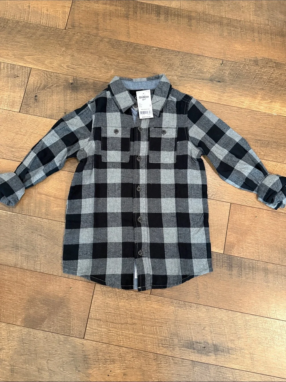 OshKosh B'gosh Black and Gray Plaid Button-Down Shirt